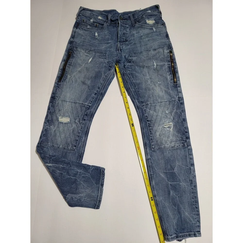 True Religion Double Knee Button Fly Light Blue Jeans Size Men 32x34 Distressed